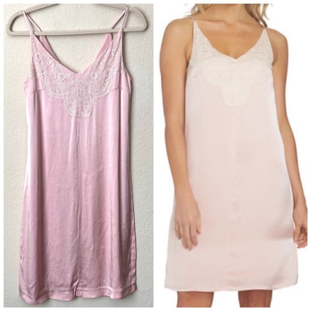 1.State Flirty Blush Satin Shift Mini Slip Dress